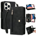 thumbnail image 1 of SaniMore for iPhone 15 Pro (6.1" 2023) Case, PU Leather 2 in 1 Zipper Wallet Removeable Wris Strap Card Slots Cash Pocket Kickstand Shockproof Anti-fall Full Protective Shell, Black, 1 of 9