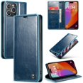 thumbnail image 1 of SaniMore for iPhone 15 Pro (6.1" 2023) Case, PU Leather Auto-magnet Full Protection Flip Kickstand Card & Cash Slots, Retro Shockproof Anti-fall Wallet Business Shell, Blue, 1 of 9