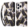 thumbnail image 1 of SaniMore for iPhone 15 Pro 6.1" 2023 Case, PU Leather Luxury Marble Flip Cover with Detachable Wrist Strap Card Slot Kickstand Shockproof Magnetic Buckle Protective Shell, Black, 1 of 8
