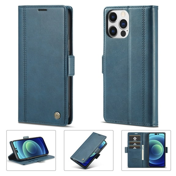 SaniMore for iPhone 15 Pro 6.1" 2023 Case, PU Leather Magnetic Flip Folio Shell with Card Holders RFID Blocking Kickstand Shockproof TPU Case Magnetic Closure Business Cover, Blue