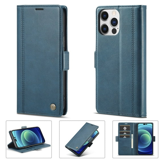 SaniMore for iPhone 15 Pro 6.1" 2023 Case, PU Leather Magnetic Flip Folio Shell with Card Holders RFID Blocking Kickstand Shockproof TPU Case Magnetic Closure Business Cover, Blue