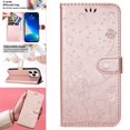 thumbnail image 1 of SaniMore for iPhone 15 Pro 6.1" 2023 Case, PU Leather Skin with Embossed Cat Flip Magnetic Cover Card Slots Kickstand Detachable Lanyard Full Around Wallet Cover for iPhone 15 Pro, Rosegold, 1 of 9