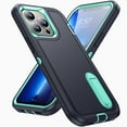 thumbnail image 1 of SaniMore for iPhone 15 Pro 6.1" 2023 Hybird Case, Rugged PC Back Shockproof TPU Shell Metal Hidden Kicksatnd Drop Resistant Anti-slip Heavy Duty Protective Case for iPhone 15 Pro, Darkblue+Mint, 1 of 9