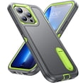 thumbnail image 1 of SaniMore for iPhone 15 Pro 6.1" 2023 Hybird Case, Rugged PC Back Shockproof TPU Shell Metal Hidden Kicksatnd Drop Resistant Anti-slip Heavy Duty Protective Case for iPhone 15 Pro, Gray+Green, 1 of 9