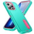 thumbnail image 1 of SaniMore for iPhone 15 Pro 6.1" 2023 Hybird Case, Rugged PC Back Shockproof TPU Shell Metal Hidden Kicksatnd Drop Resistant Anti-slip Heavy Duty Protective Case for iPhone 15 Pro, Mint+Rose, 1 of 9