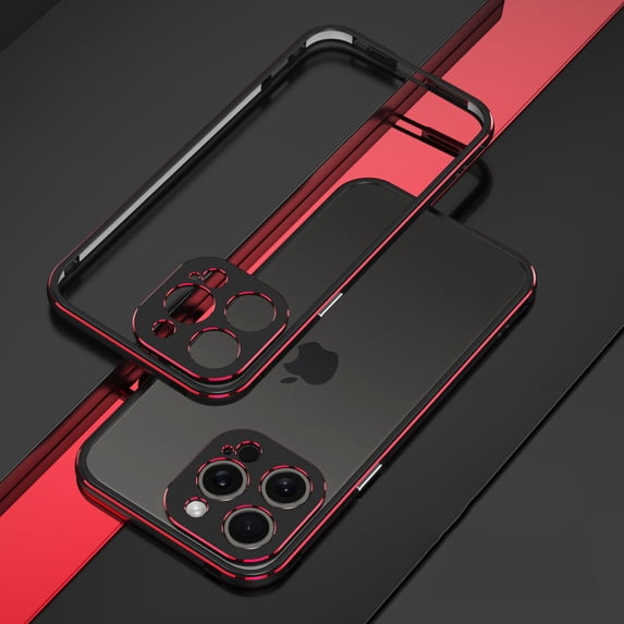 SaniMore for iPhone 15 Pro 6.1 "2023 Metal Bumper Frame + Lens Protector Case Heavy Duty Protectiive Anti-shock Drop Resistant Ultra-thin Design for Women Men, Black+Red