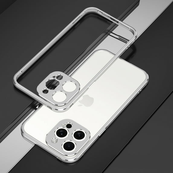SaniMore for iPhone 15 Pro 6.1 "2023 Metal Bumper Frame + Lens Protector Case Heavy Duty Protectiive Anti-shock Drop Resistant Ultra-thin Design for Women Men, Silver