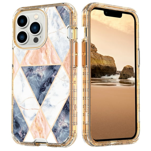 SaniMore for iPhone 15 Pro (6.1" 2023 Release) Case, Fashion Marble Pattern for Girls Women Shockproof Bumper Wireless Charging Hybird PC TPU Tri-layer Anti-drop Shell, White Grid Marble