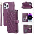 thumbnail image 1 of SaniMore for iPhone 15 Pro Buisness Case, Zipper Purse [Card Holders] Magnetic Clasp Flip Kickstand Wrist/Crossbody Lanyard PU Leather Wear-resistant Full Body Protective Wallet Shell, Darkpurple, 1 of 12