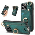 thumbnail image 1 of SaniMore for iPhone 15 Pro Case, Card Slots [Up to 2] Carabiner Finger Ring Stand Magnetic Car Mount PU Leather Skin Soft Shockproof TPU Anti-drop Anti-scratch Wallet Shell for iPhone 15 Pro - Green, 1 of 8