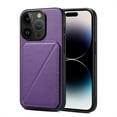thumbnail image 1 of SaniMore for iPhone 15 Pro Case, PU Leather Skin & Rugged PC Backplane Card Slots [Up to 2] Shockproof Anti-fall Flip Kickstand Slim Lightweight Business Shell for iPhone 15 Pro, Purple, 1 of 5