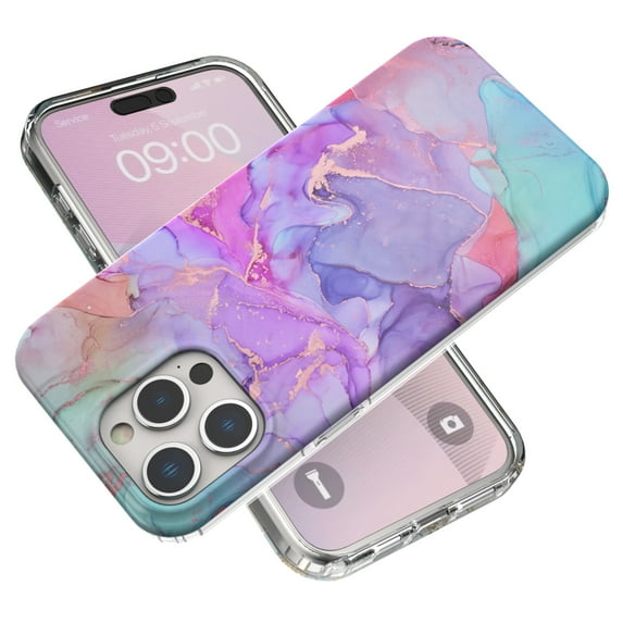 SaniMore for iPhone 15 Pro Case, Shockproof TPU Stylish Marble Pattern for Girls Women Drop Resistant Slim Fit for iPhone 15 Pro Lightweight Protective Anti-scratch Shell - Purple Marble