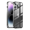 thumbnail image 1 of SaniMore for iPhone 15 Pro Case Transparent [Not Yellowing Technology] [CD Loop+Safety Lock] [Electroplating Metal Bumper], Rugged PC Cover Tempered Glass Camera Lens Protector Shockproof Case, Black, 1 of 9