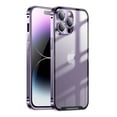 thumbnail image 1 of SaniMore for iPhone 15 Pro Case Transparent [Not Yellowing Technology] [CD Loop+Safety Lock] [Electroplating Metal Bumper], Rugged PC Cover Tempered Glass Camera Lens Protector Shockproof Case, Purple, 1 of 9