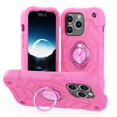 thumbnail image 1 of SaniMore for iPhone 15 Pro Case, Tri-layer Hybird PC TPU Heavy Duty Protective Cover with Tempered Glass Screen Protector (2PCS) + Rotating Ring Kickstand Drop Resistant Shockproof, Pink, 1 of 6