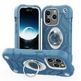 thumbnail image 1 of SaniMore for iPhone 15 Pro Case, Tri-layer Hybird PC TPU Heavy Duty Protective Cover with Tempered Glass Screen Protector (2PCS) + Rotating Ring Kickstand Drop Resistant Shockproof, Blue+White, 1 of 6