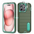 thumbnail image 1 of SaniMore for iPhone 15 Pro Hybird Case, [Tempered Glass Screen Protector] Rugged PC Back Shockproof TPU Shell Hidden Kickstand Drop Resistant Anti-slip Heavy Duty Protective Cover, F-Green/Cyan, 1 of 9