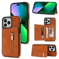 thumbnail image 1 of SaniMore for iPhone 15 Pro Max 6.7" 2023 Back Case with Zipper Card Pokcet Flip Wallet/Kickstand Shock Absorption Anti-fall Retro PU Leather Wear-resistant Shell for iPhone 15 Pro Max, Brown, 1 of 7