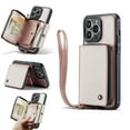 thumbnail image 1 of SaniMore for iPhone 15 Pro Max 6.7" 2023 Case, [Crossbody/Wrist Strap][Zipper Flip Wallet][Card Slots][Rifid Layer] PU Leather Retro 360° Protective Shockproof Cover for iPhone 15 Pro Max, Rosegold, 1 of 15