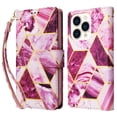 thumbnail image 1 of SaniMore for iPhone 15 Pro Max 6.7" 2023 Case, PU Leather Luxury Marble Flip Cover with Detachable Wrist Strap Card Slot Kickstand Shockproof Magnetic Buckle Protective Shell, Purple, 1 of 8