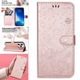 thumbnail image 1 of SaniMore for iPhone 15 Pro Max 6.7" 2023 Case, PU Leather Skin with Embossed Cat Flip Magnetic Cover Card Slots Kickstand Detachable Lanyard Full Around Wallet Cover, Rosegold, 1 of 10