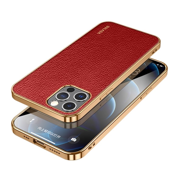 SaniMore for iPhone 15 Pro Max (6.7" 2023) Case, PU Leather Skin & Metal Bumper Shockproof PC Backplane, Wireless Charging Slim Magnetic Vintage Shell, Anti-drop Anti-scratch Cover, Red