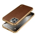thumbnail image 1 of SaniMore for iPhone 15 Pro Max (6.7" 2023) Case, PU Leather Skin & Metal Bumper Shockproof PC Backplane, Wireless Charging Slim Magnetic Vintage Shell, Anti-drop Anti-scratch Cover, Brown, 1 of 11