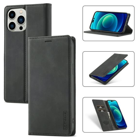 SaniMore for iPhone 15 Pro Max 6.7" 2023 Case, Prumiem PU Leather Wallet Kickstand Cover Magnetic Flip Design Card Slots Shockproof Anti-drop TPU Full Body Protective Shell, Black