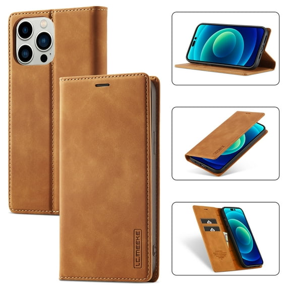 SaniMore for iPhone 15 Pro Max 6.7" 2023 Case, Prumiem PU Leather Wallet Kickstand Cover Magnetic Flip Design Card Slots Shockproof Anti-drop TPU Full Body Protective Shell, Brown