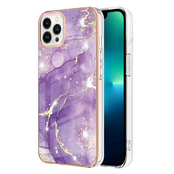 SaniMore for iPhone 15 Pro Max 6.7" 2023 Case with Wireless Charging Shockproof TPU Backplane Glitter Marble Pattern Fashion Design Anti-drop Anti-fingerprint Skin-feel Cover, Darkpurple