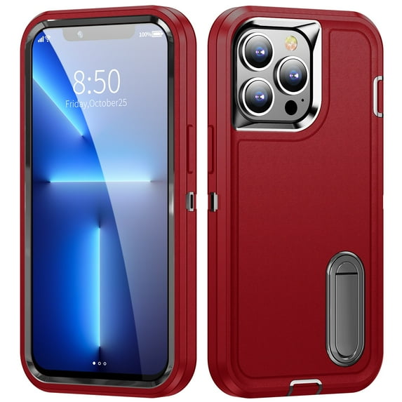 SaniMore for iPhone 15 Pro Max 6.7" 2023 Hybird Case, Rugged PC Back Shockproof TPU Shell Metal Hidden Kicksatnd Drop Resistant Anti-slip Heavy Duty Protective Case for iPhone 15 Pro Max, Red+Black