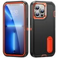 thumbnail image 1 of SaniMore for iPhone 15 Pro Max 6.7" 2023 Hybird Case, Rugged PC Back Shockproof TPU Shell Metal Hidden Kicksatnd Drop Resistant Anti-slip Heavy Duty Protective Case for iPhone 15 Pro Max, Black+Orange, 1 of 9