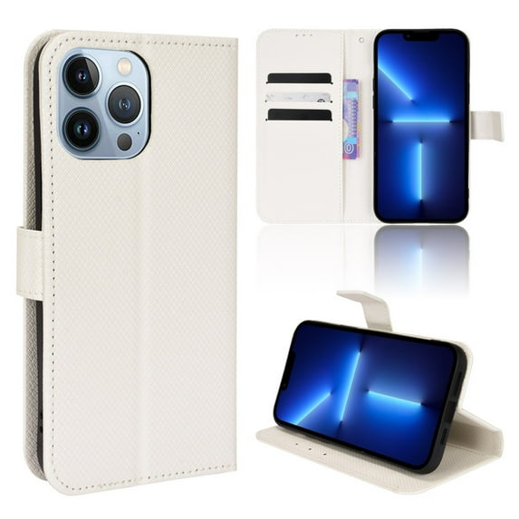 SaniMore for iPhone 15 Pro Max 6.7" PU Leather Case, Magnetic Closure Flip Wallet Cover with Wrist Strap Card Slot & Adjustable Kickstand All-Inclusive Protective Wallet Shell, White