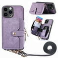 thumbnail image 1 of SaniMore for iPhone 15 Pro Max (6.7 inch 2023) Case,Wear-resistant PU Leather Skin + Zipper Purse Card Slots Removeable Crossbody Lanyard Stand Shell Shockproof Anti-scratch Drop-resistant, Purple, 1 of 10