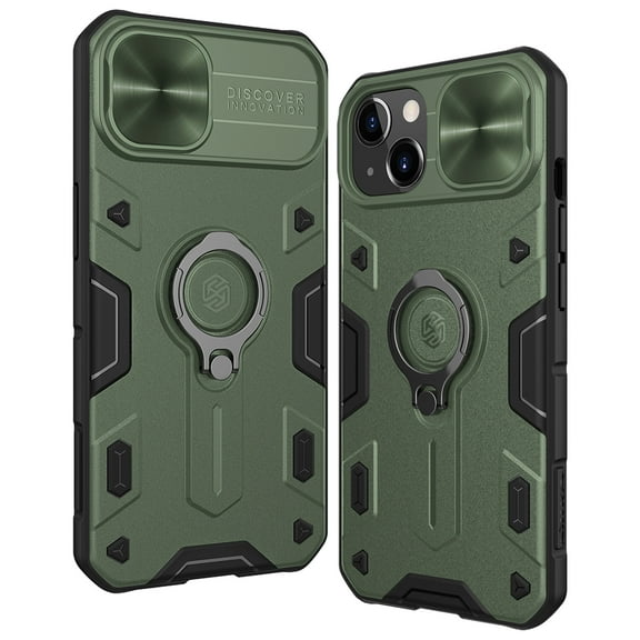 SaniMore for iPhone 15 Pro Max Case, Anti-slip Bumper Sliding Camera Window 360° Rotating Ring Kickstand Hybird PC TPU Shell Heavy Duty Protective Anti-scratch Shockproof Drop Resistant Cover, Green