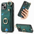 thumbnail image 1 of SaniMore for iPhone 15 Pro Max Case, Card Slots [Up to 2] Carabiner Finger Ring Stand Magnetic Car Mount PU Leather Skin Soft Shockproof TPU Anti-drop Anti-scratch Wallet Shell - Green, 1 of 8