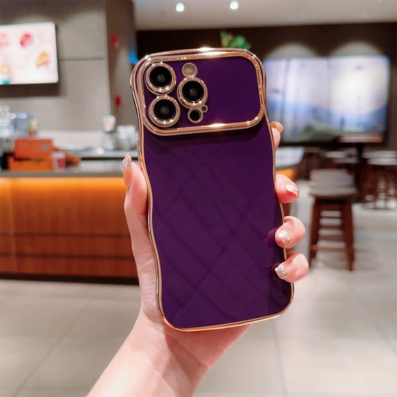 SaniMore for iPhone 15 Pro Max Case, Electroplated Wave Bumper Design Camera Large Window (with Lens Film) Full Protection Stylish Slim Lightweight Anti-drop for Girls Women,Darkpurple