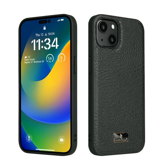 SaniMore for iPhone 15 Pro Max Case, PU Leather Rugged PC Shockproof Tough Anti-Fingerprint Ultra Slim Lightweight Luxury Anti-scratch Wear-resistant Durable Cover, Beef Tendon Black