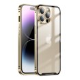 thumbnail image 1 of SaniMore for iPhone 15 Pro Max Case Transparent [Not Yellowing Technology] [CD Loop+Safety Lock] [Electroplating Metal Bumper], Rugged PC Cover Tempered Glass Camera Lens Protector, Gold, 1 of 9
