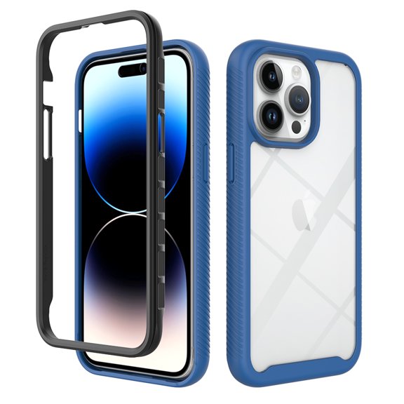 SaniMore for iPhone 15 Pro Max Two-Layer Structure Transparent Case, Rugged Clear PC Back & TPU Bumper [Not Yellowing Technology] Full Body Protective Case for iPhone 15 Pro Max, Darkblue