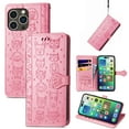 thumbnail image 1 of SaniMore for iPhone 15 Pro PU Leather Flip Wallet Case, Cat Dog Cartoon Cute Style with ID Card Holder Kickstad Cover Case with Wrist Strap for iPhone 15 Pro 6.1" 2023, Pink, 1 of 6