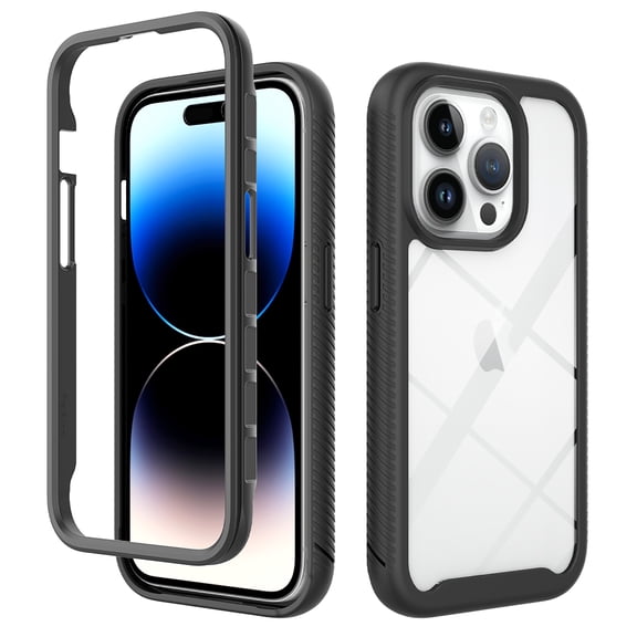 SaniMore for iPhone 15 Pro Two-Layer Structure Transparent Case, Rugged Clear PC Back & TPU Bumper [Not Yellowing Technology] Full Body Protective Case for iPhone 15 Pro, Black