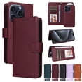 thumbnail image 1 of SaniMore for iPhone 15 Pro Wallet Case, Detachable Strong Magnetic PU Leather Flip Cover PU Leather with Magnetic Shell Card Slots Cash Pocket Wristlet Strap Full Body Protective Stand Shell, Winered, 1 of 12