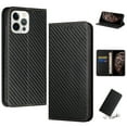thumbnail image 1 of SaniMore for iPhone 15 Pro Wallet Case, Wrist Strap Magnetic Clasp, Card Slots Carbon Fibre Skin Shockproof TPU Anti-drop Anti-scractch Stand Business Full Protective Shell for iPhone 15 Pro,Black, 1 of 10