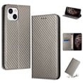 thumbnail image 1 of SaniMore for iPhone 15 Wallet Case, Wrist Strap Magnetic Clasp, Card Slots Carbon Fibre Skin Shockproof TPU Anti-drop Anti-scractch Stand Business Full Body Protective Shell for iPhone 15,Gray, 1 of 10