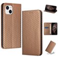 thumbnail image 1 of SaniMore for iPhone 15 Wallet Case, Wrist Strap Magnetic Clasp, Card Slots Carbon Fibre Skin Shockproof TPU Anti-drop Anti-scractch Stand Business Full Body Protective Shell for iPhone 15,Brown, 1 of 10