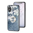 thumbnail image 1 of SaniMore for iPhone 16 Case, Diamonds Glass Magnetic Support Flexible TPU Flower Pattern Cover with Rotatable Ring Kickstand Shockproof Protective Shell for iPhone 16, Blue Flower, 1 of 1