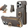 thumbnail image 1 of SaniMore for iPhone 16 Pro Max Case, PU Leather Zipper Purse RFID Blocking Card Slots Flip Kickstand Metal Finger Ring Magnetic Car Mount Shockproof Anti-fall Rugged Wallet Shell for Ladies Men, Gray, 1 of 10