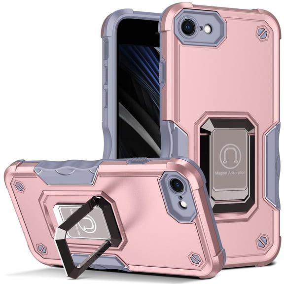 SaniMore for iPhone 7/iPhone 8/iPhone SE 2020/iPhone SE 2022 4.7 inch Case with Kickstand Armor Magnetic Ring Rugged Protective Military Grade Shockproof Case, Rosegold