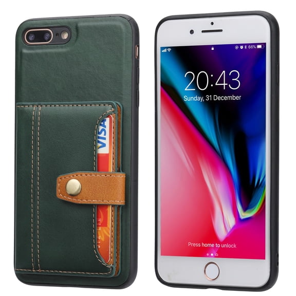 SaniMore for iPhone 8 Plus/7 Plus Case, PU Leather Shockproof Inner Shell Wallet Card Slots Flip Kickstand Shockproof Retro Anti-scractch Shell for iPhone 8 Plus/7 Plus- Green